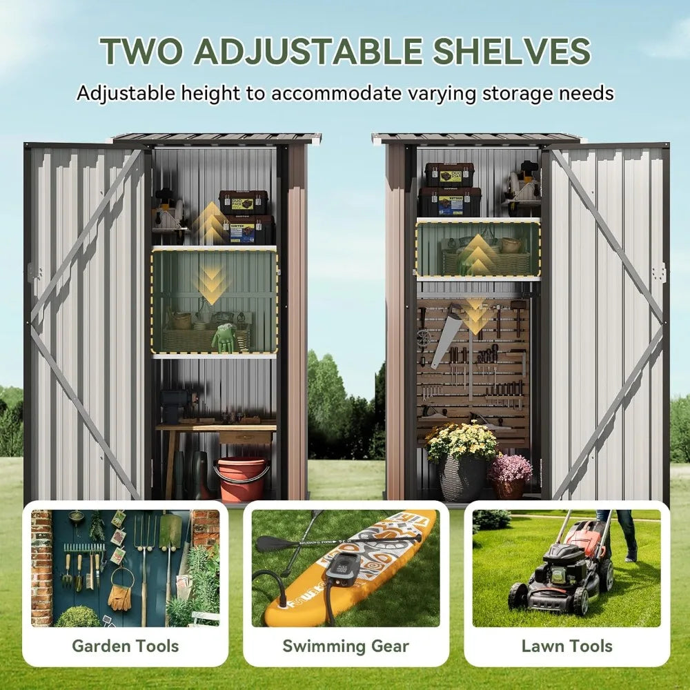 Outdoor Vertical Storage Shed With Lockable Doors And Adjustable Shelves