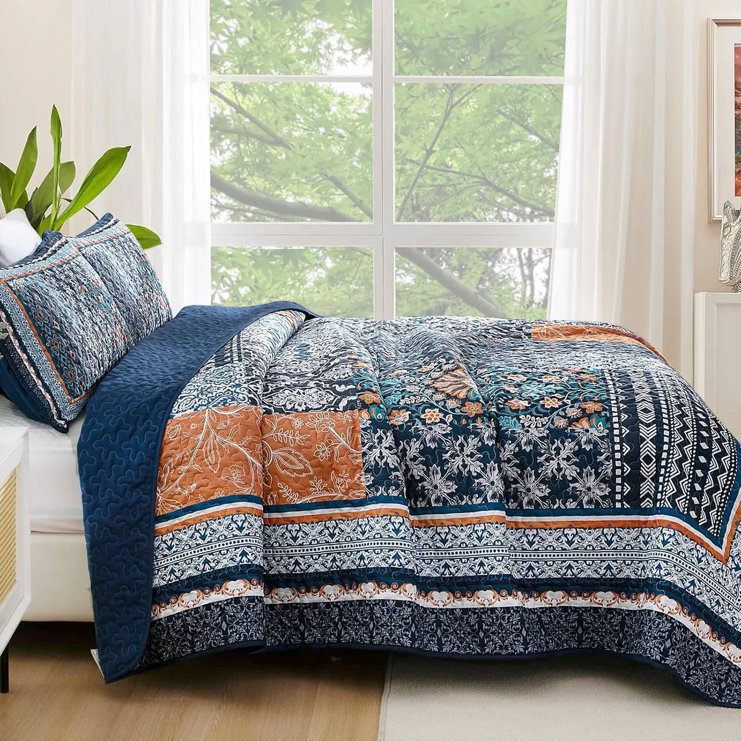 Bohemian Patchwork Quilt Set Reversible Bedspread All Seasons