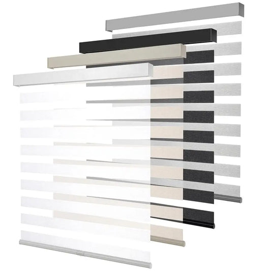 FreeStop Zebra Roller Blinds With Valance Light Filtering Dual Layers
