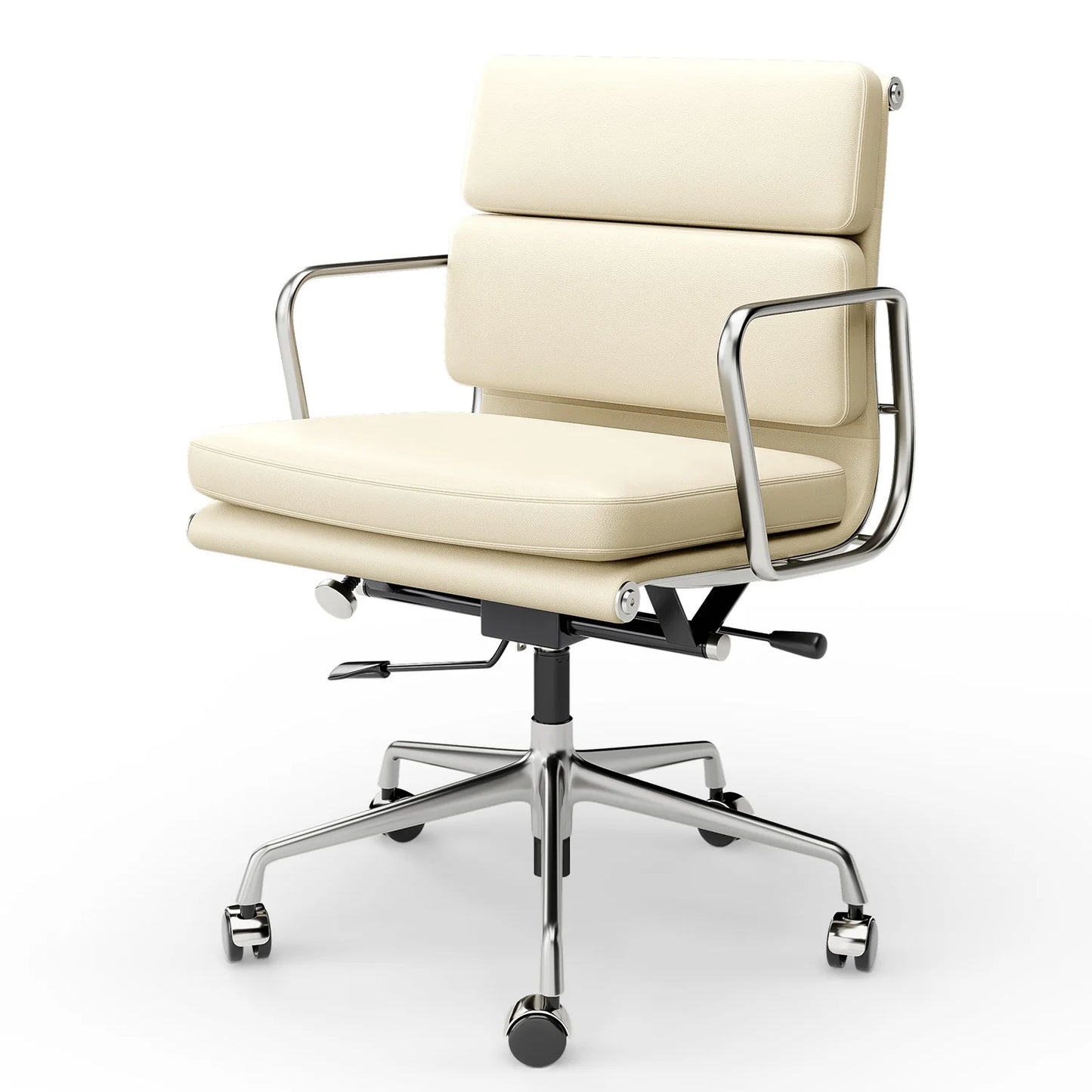 Furgle Mid Back Genuine Leather Ergonomic Office Chair With Lumbar Support