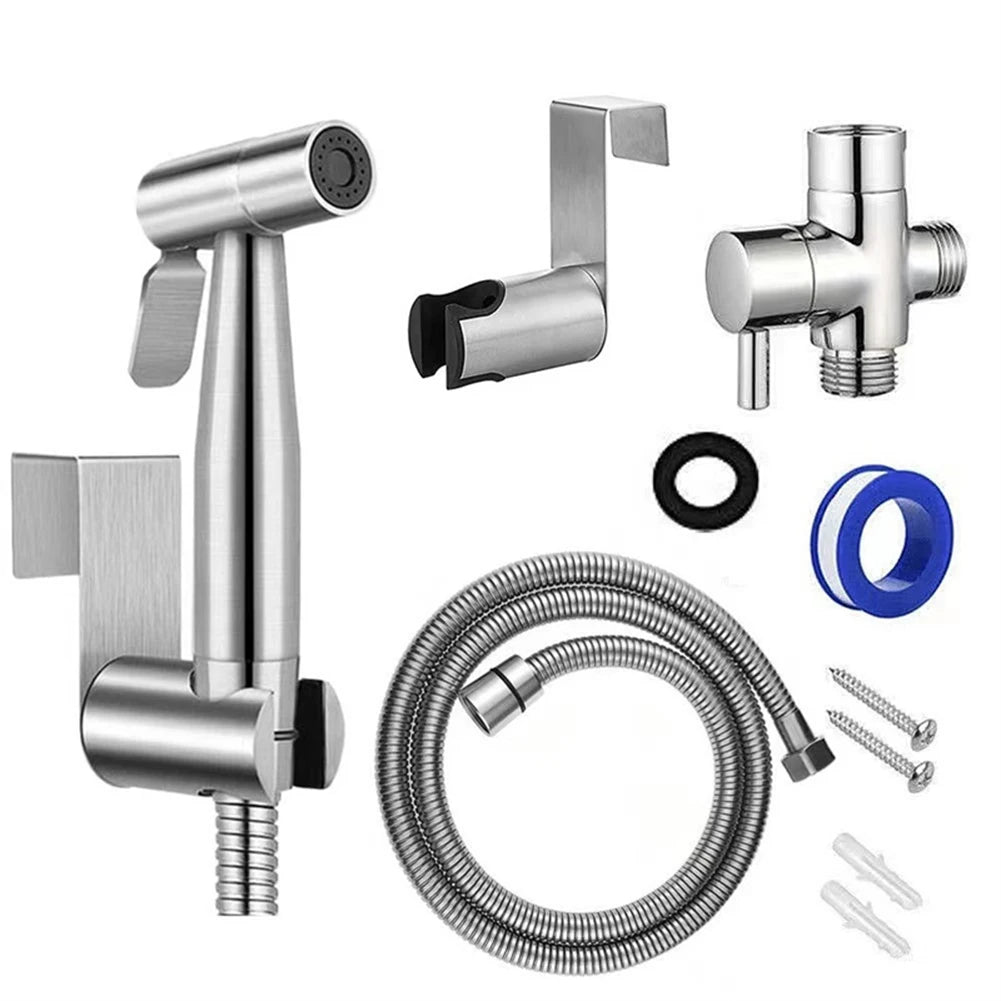 Hand Shower Holder Wear Resist Self Cleaning Bidet Sprayer Set with 2 Way Diverter & Hose for Personal Hygiene and Pet Bathing
