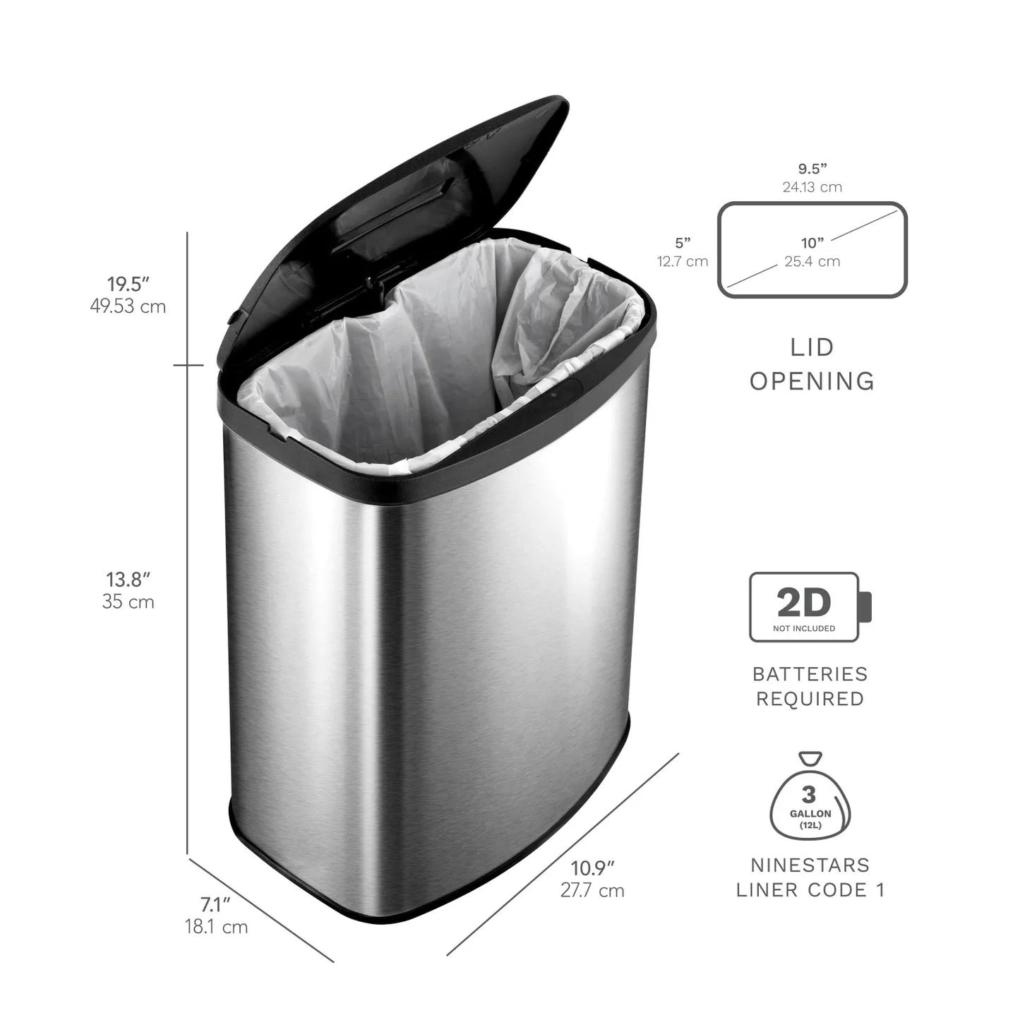 NONECN Smart Sensor Trash Can Touchless Automatic Opening And Closing