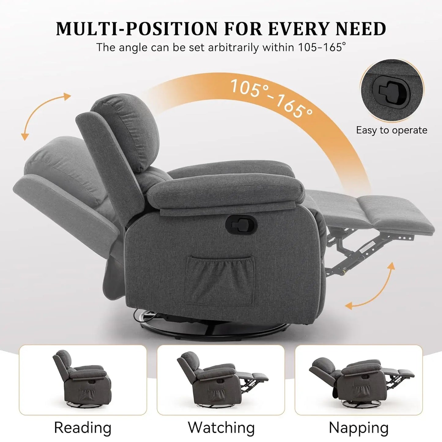 Recliner Chair 360 Swivel Rocker For Small Compact Spaces