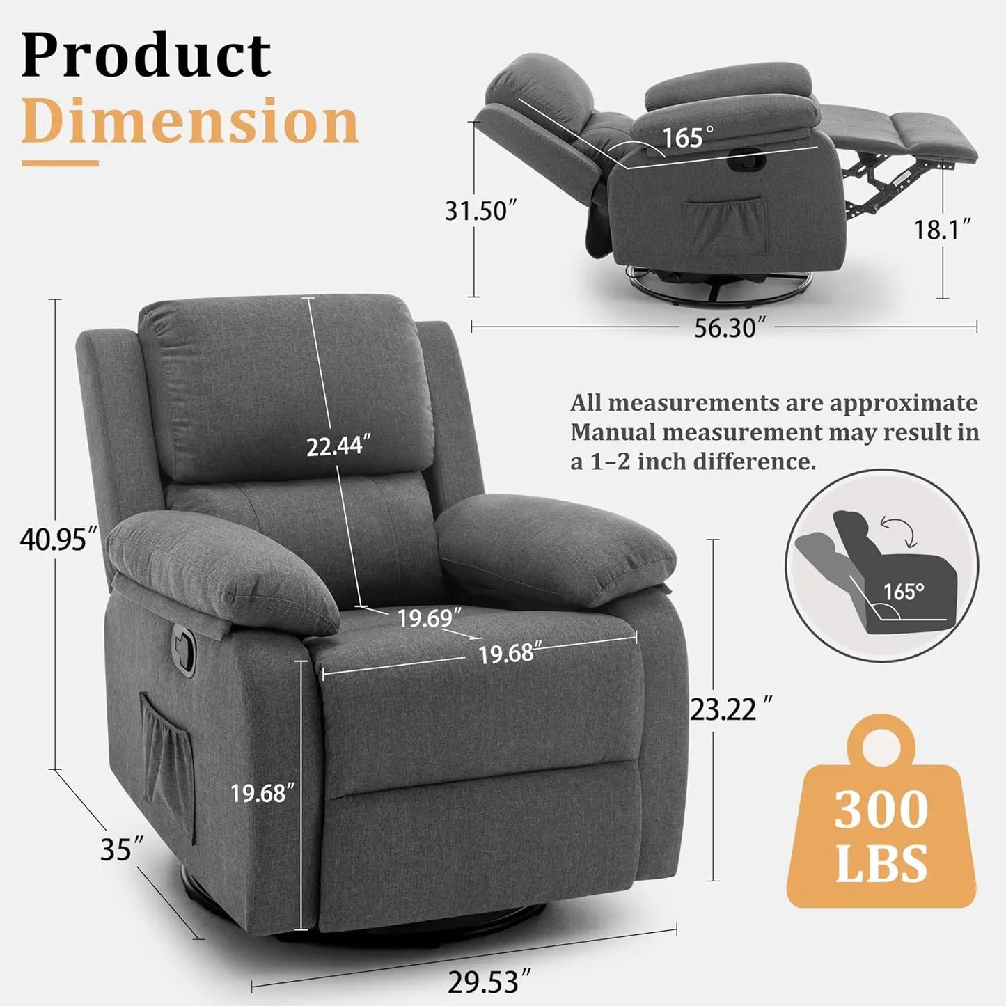 Recliner Chair 360 Swivel Rocker For Small Compact Spaces