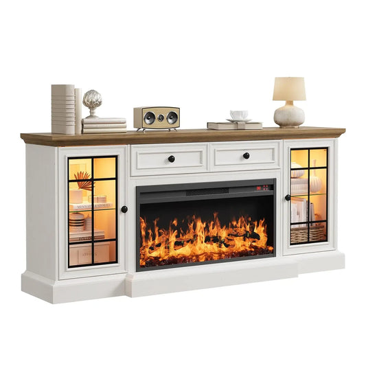 Contemporary TV Stand With Electric Fireplace And LED Lights