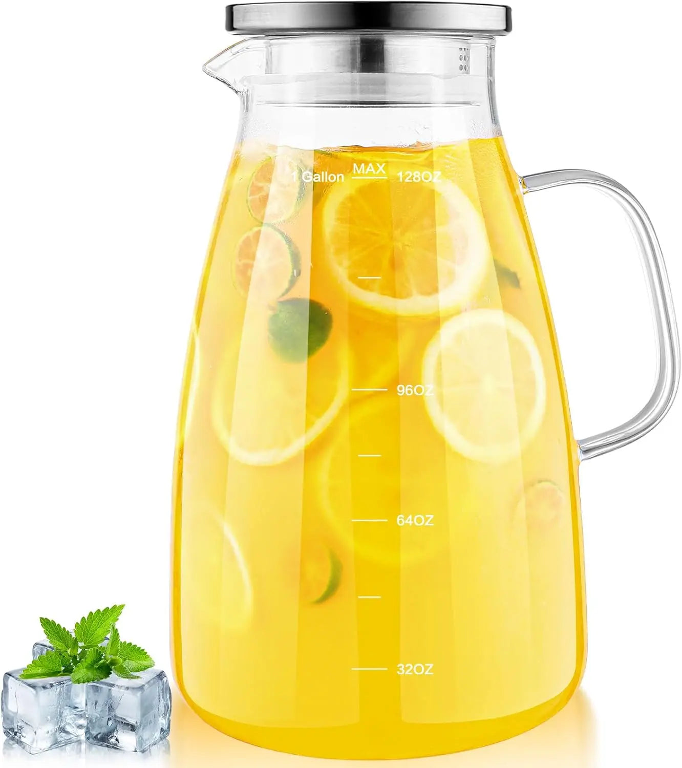 Glass Pitcher With Lid Wide Mouth For Hot Cold Drinks