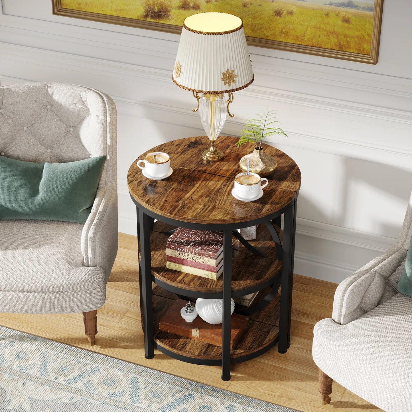 Tribesigns Half Round End Table With Storage Metal Frame