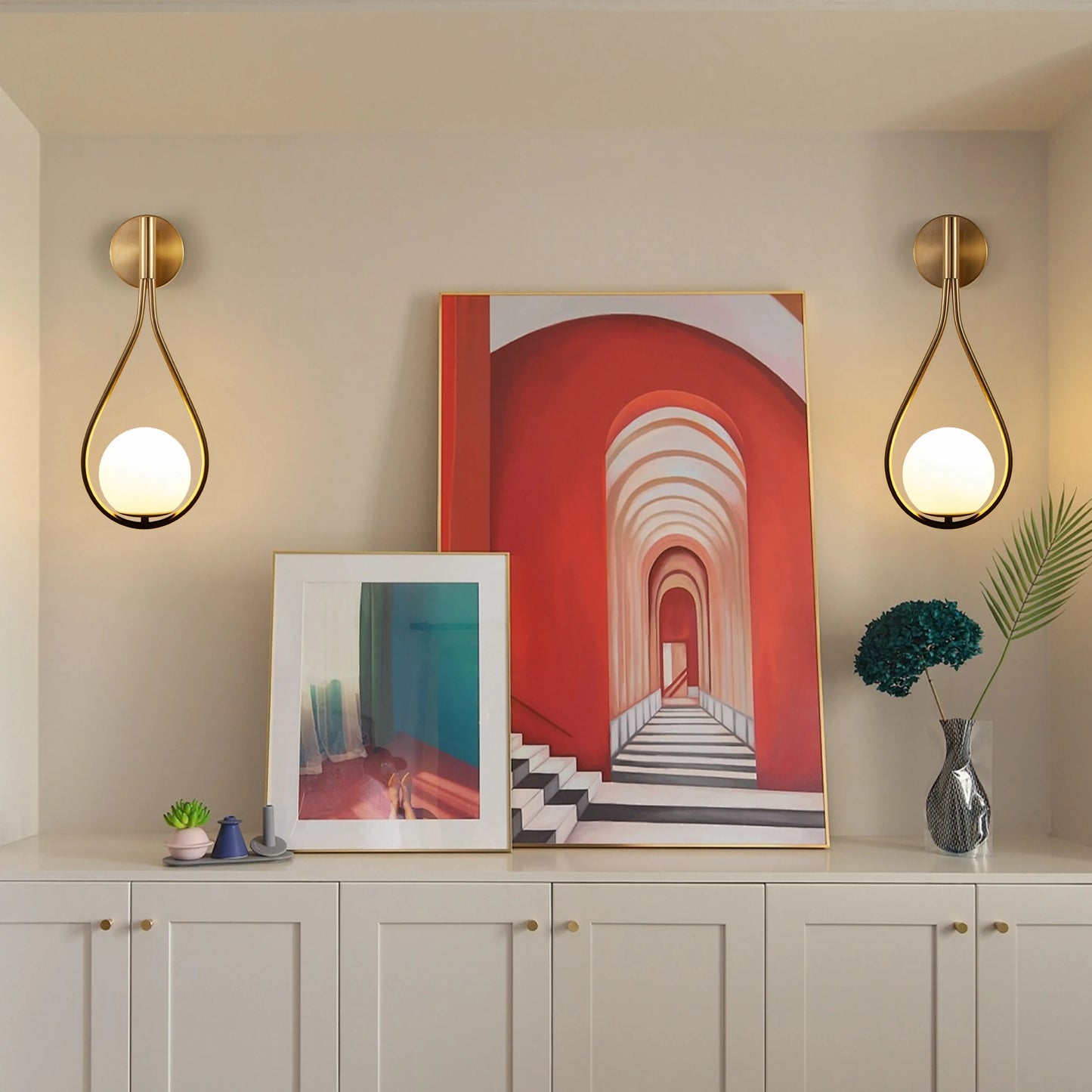 ARLGSITE Set of 2 Modern Wall Sconces Opal Glass Globe