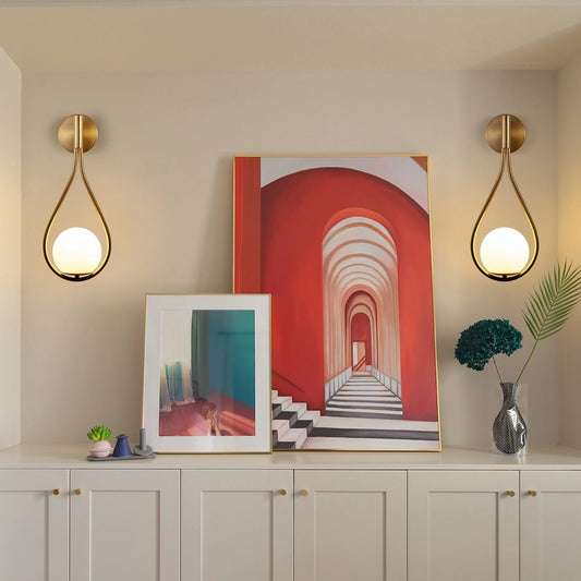 ARLGSITE Set of 2 Modern Wall Sconces Opal Glass Globe
