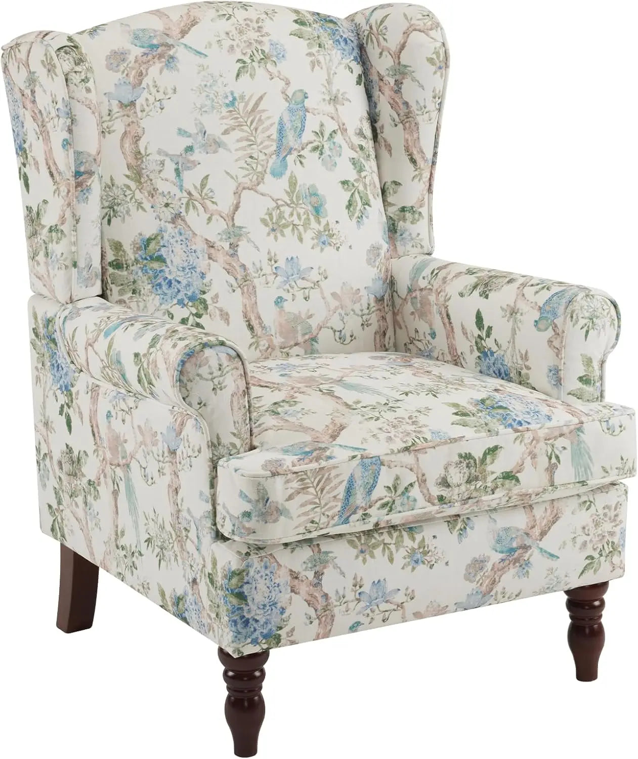 Floral Accent Chair High Back Upholstered Armchair For Living Room