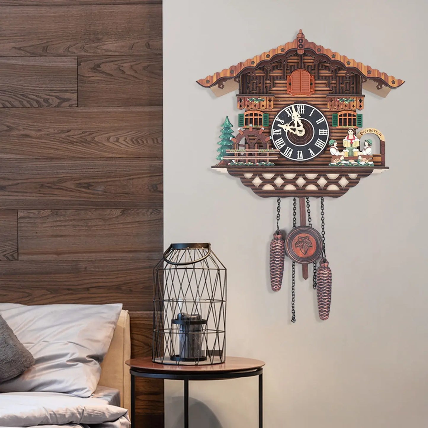 Creative Bird Cuckoo Wall Clock With Swinging Wings Wooden Quartz