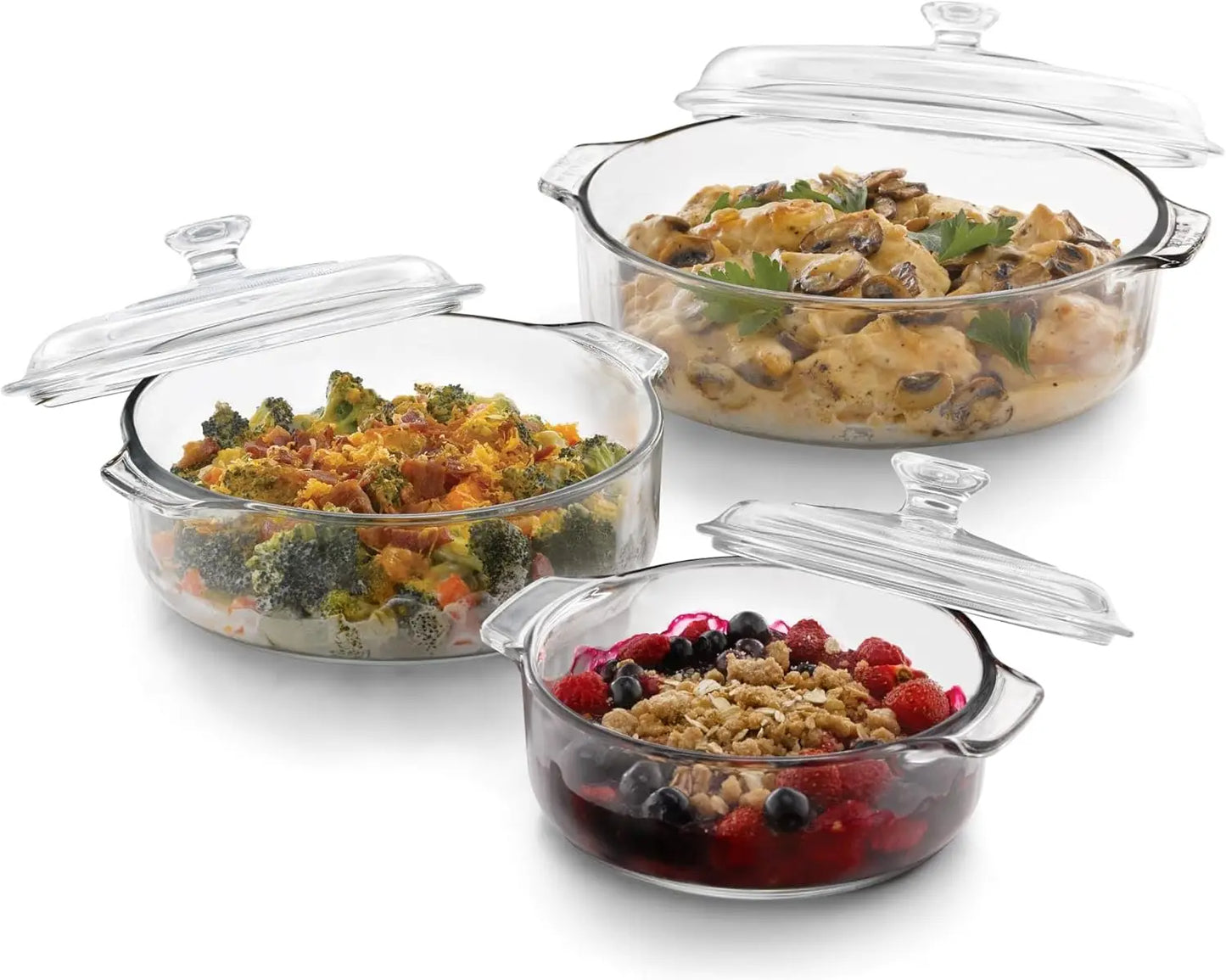 3 Piece Glass Casserole Baking Dish Set With Lids Oven Safe