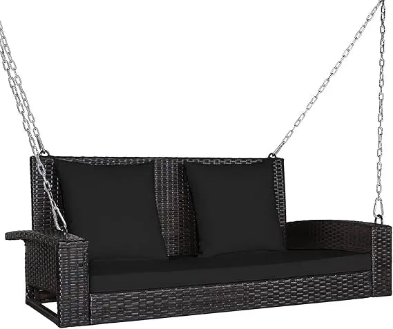 RBXC Outdoor Porch Swing Bench 2Seater Rattan Cushioned Steel Chain