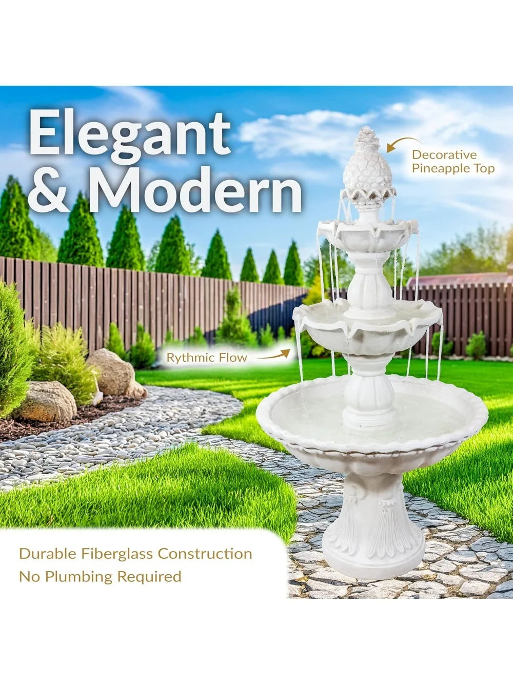 Welcome 3-Tier Water Fountain With Pineapple Topper For Garden