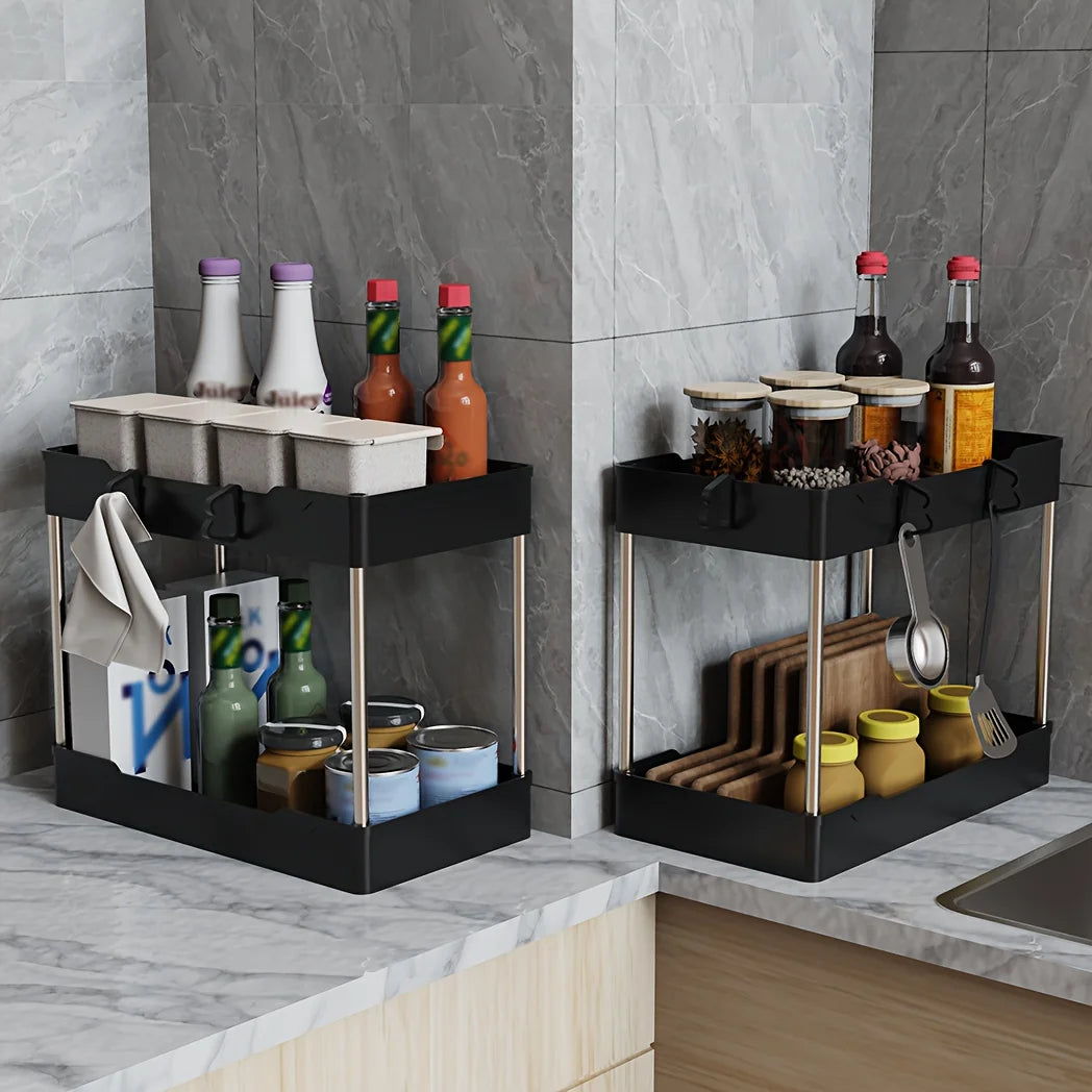 Under Sink Organizers Double Tier Racks For Bathroom And Kitchen Storage