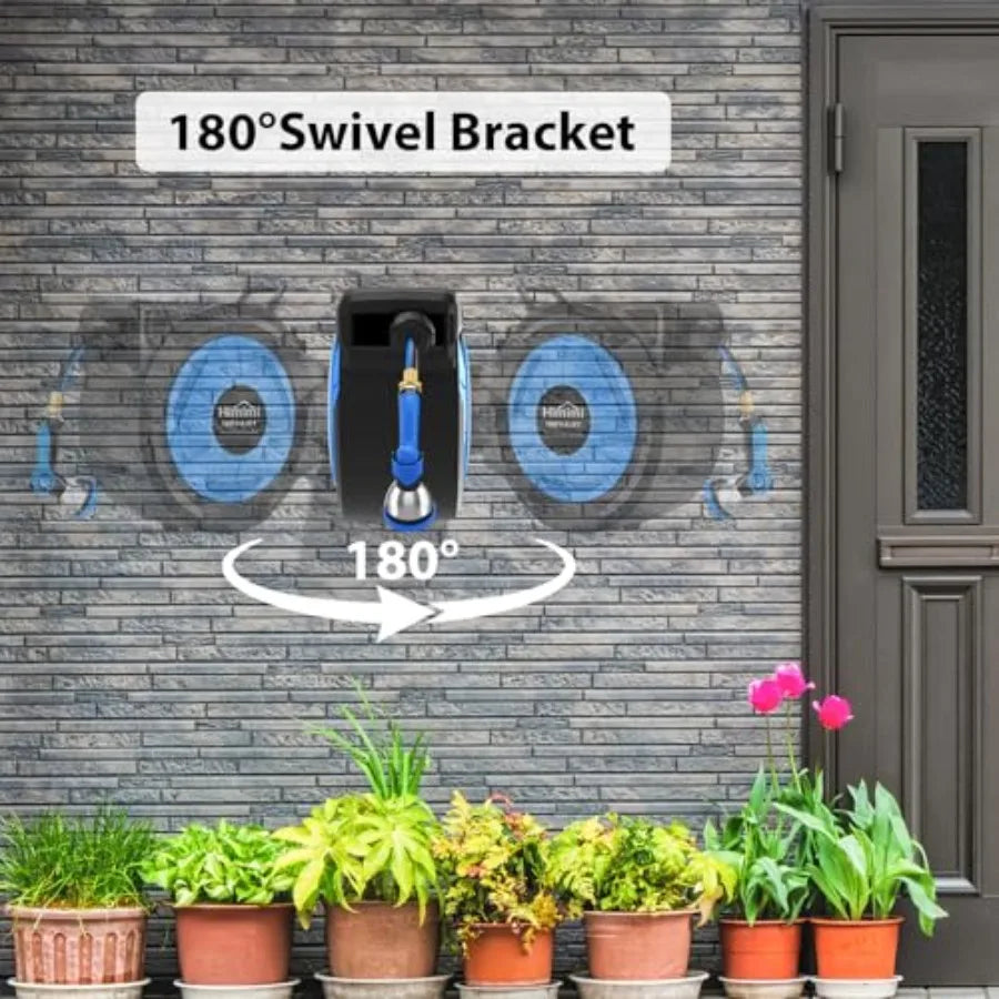 Retractable Garden Hose Reel With Wall Mount And Sprayer Nozzle
