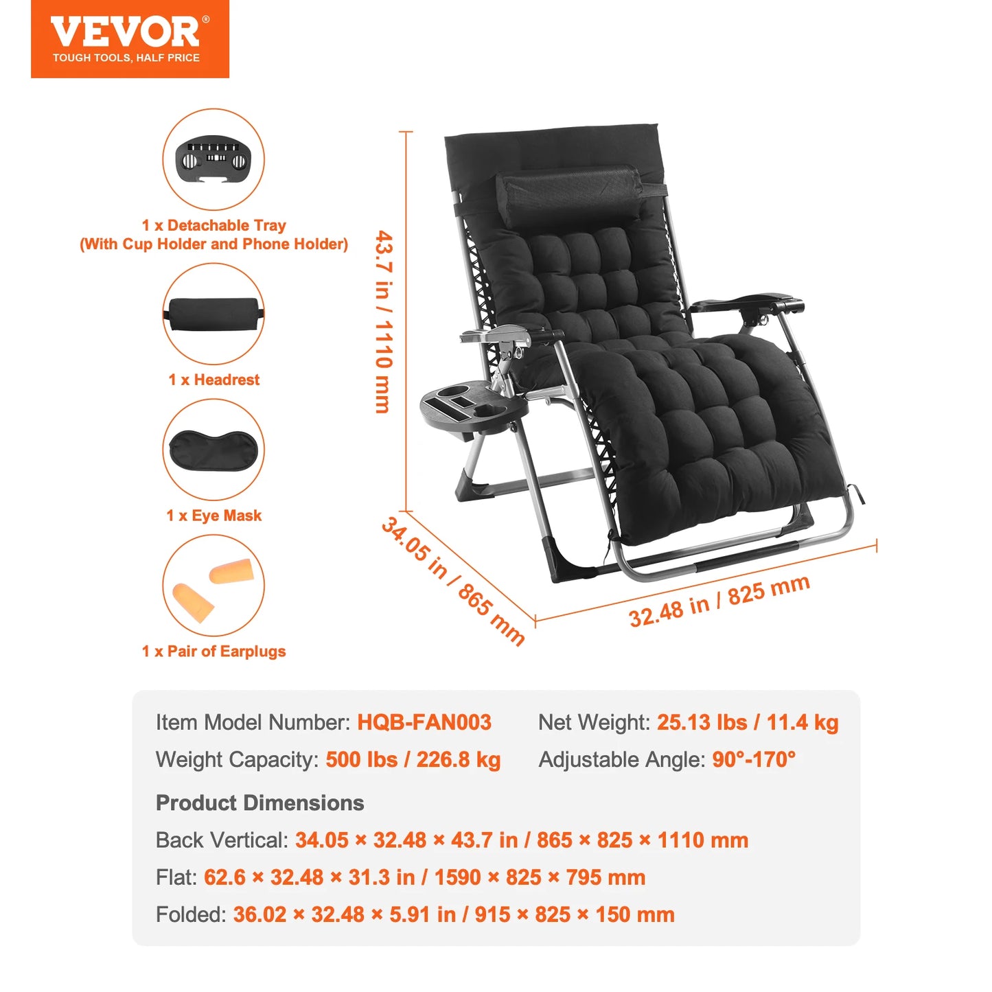 SucceBuy Zero Gravity Chair With Adjustable Recline Footrest Cupholder