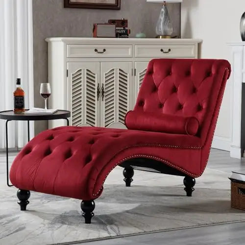 Velvet Tufted Chaise Lounge Chair With Pillow Indoor Living Room