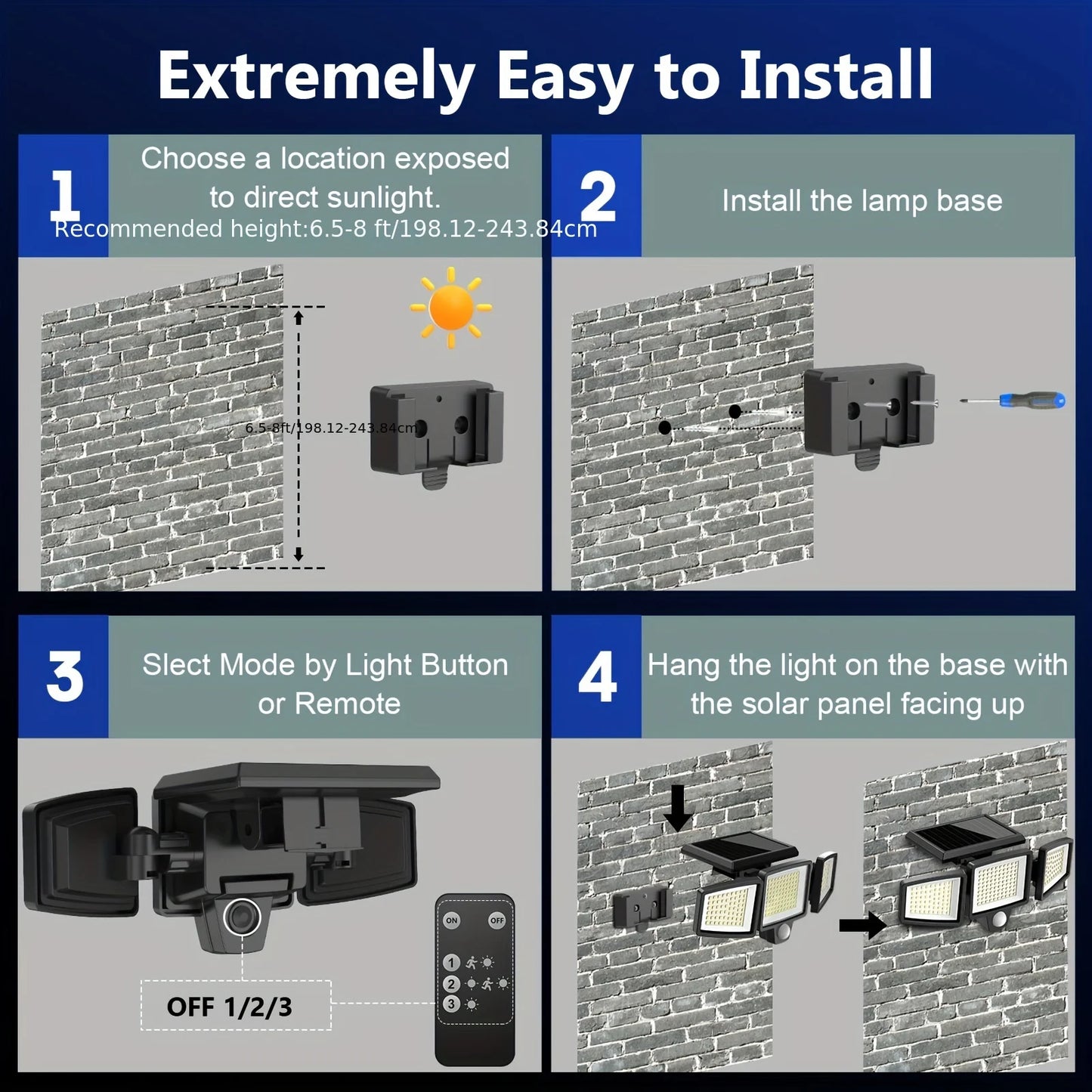 SZRSTH 3 Pack Solar Lights 2800LM Motion Sensor Security Lighting