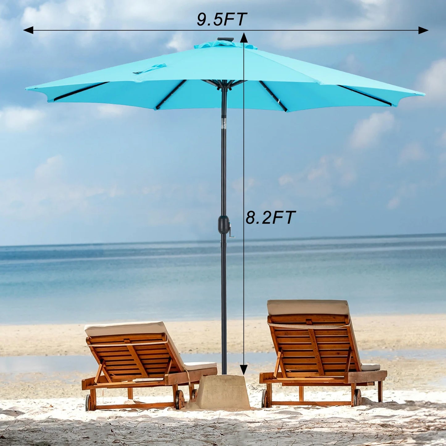 JHK Solar Patio Umbrella With 32 LED Lights And Tilt