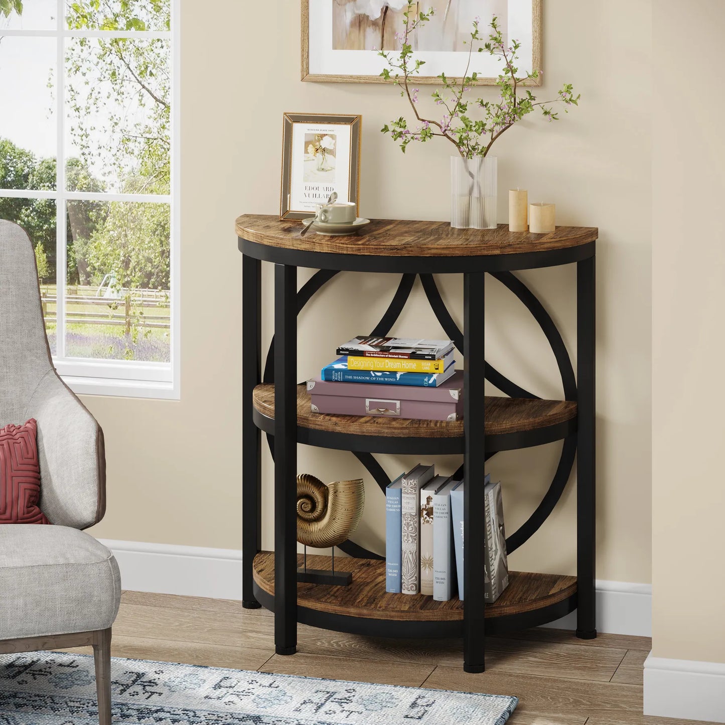 Tribesigns Half Round End Table With Storage Metal Frame