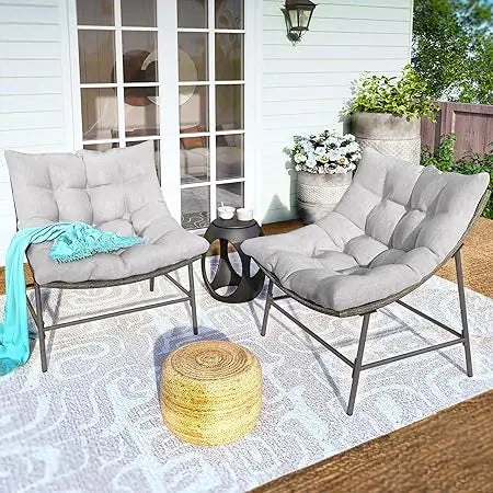 TIFICY Outdoor Rocking Chair With Footstool Papasan Egg Chair