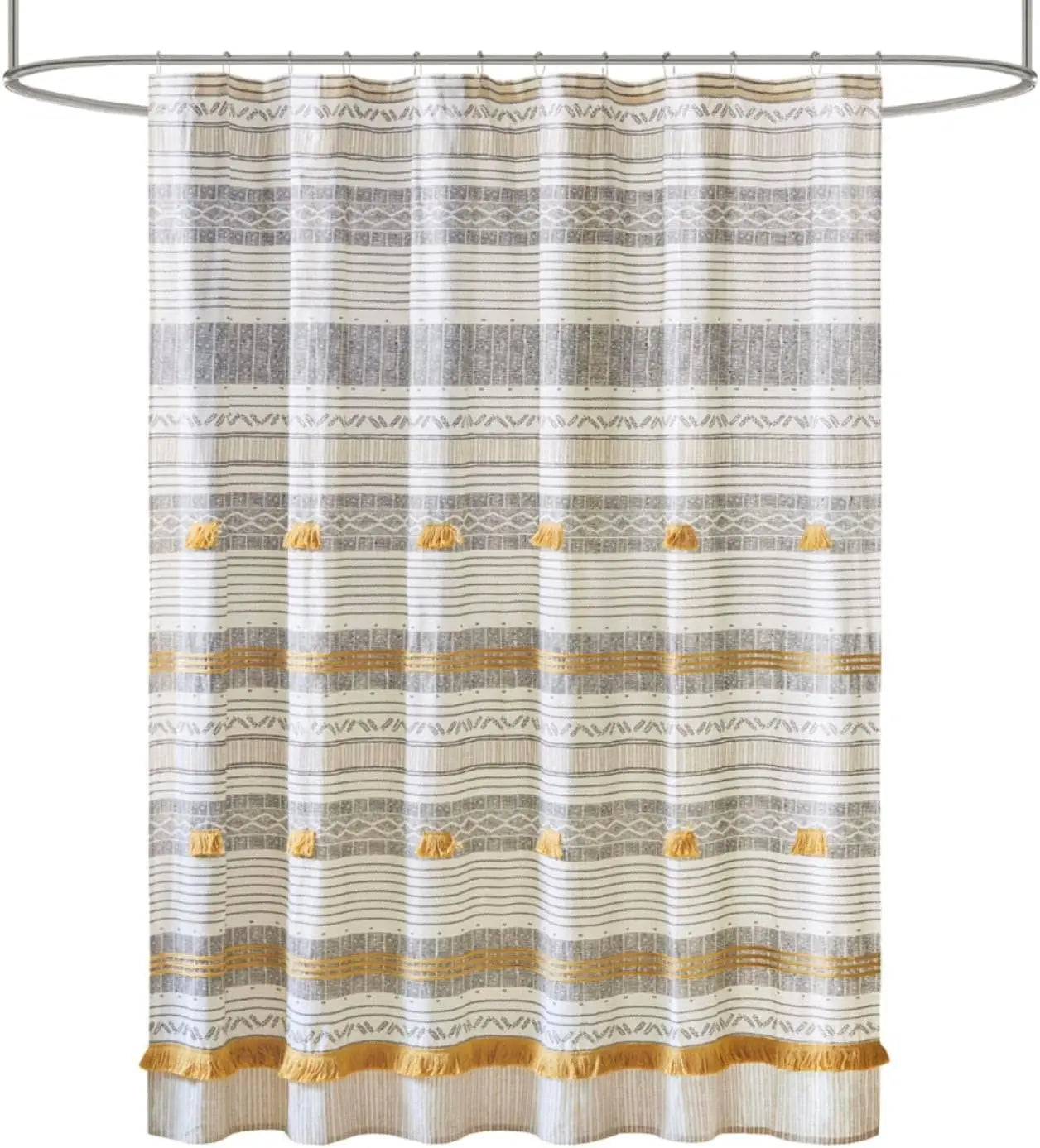 Boho Chic Cotton Shower Curtain With Tassel Trim For Bath