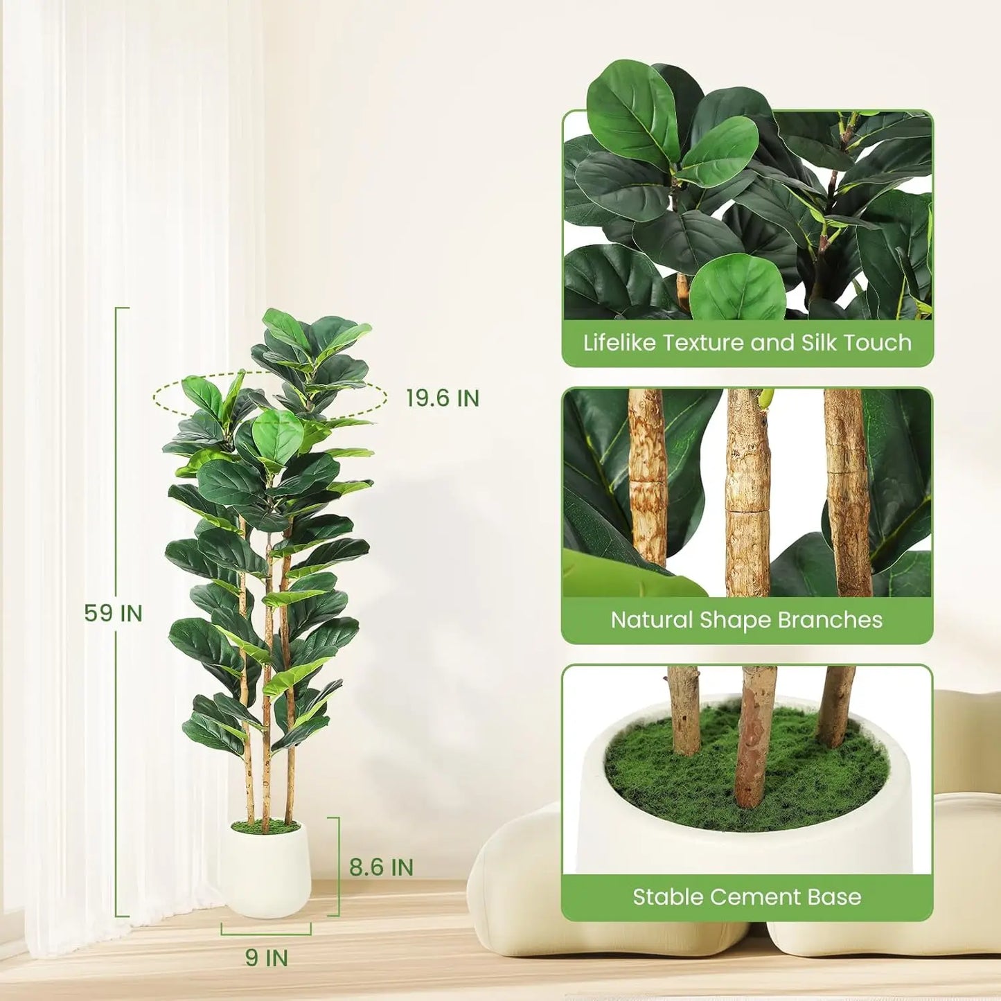HiMISSCN Faux Fiddle Leaf Fig Tree With Pot Home Decor