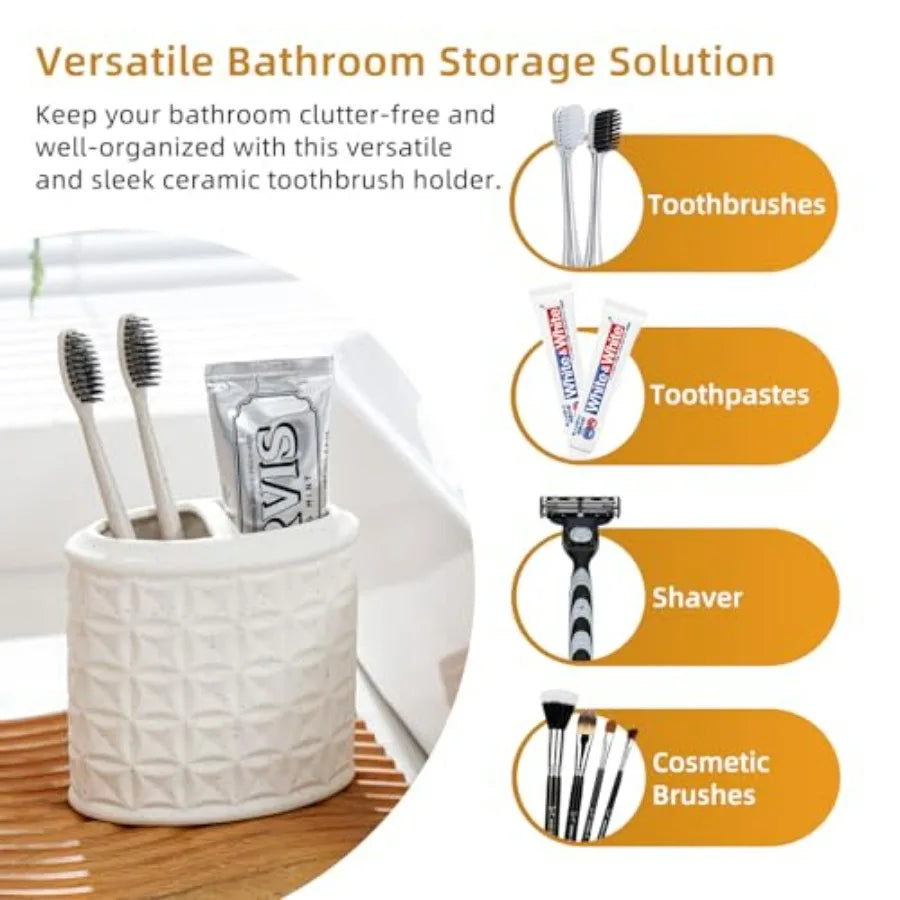 4-Piece Bathroom Accessory Set - White Ceramic Bathroom Decor for Counter Organization with Soap Dispenser Toothbrush Holder Tu