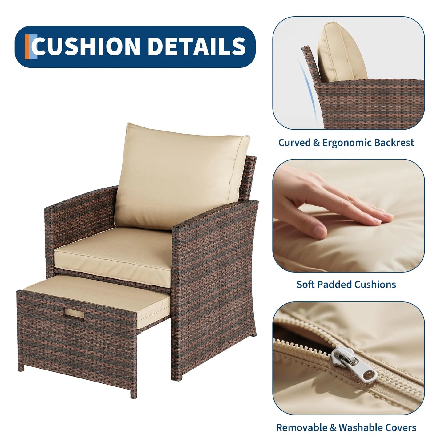 HiMISS 5-Piece All-Weather PE Rattan Patio Set With High Back Chairs Ottomans