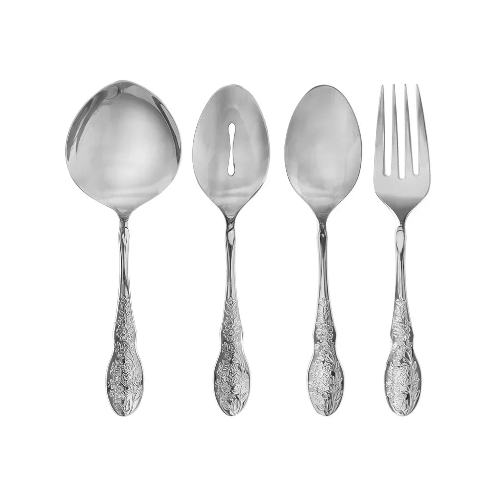 Mazie Serving Utensils Set Stainless Steel Floral Design