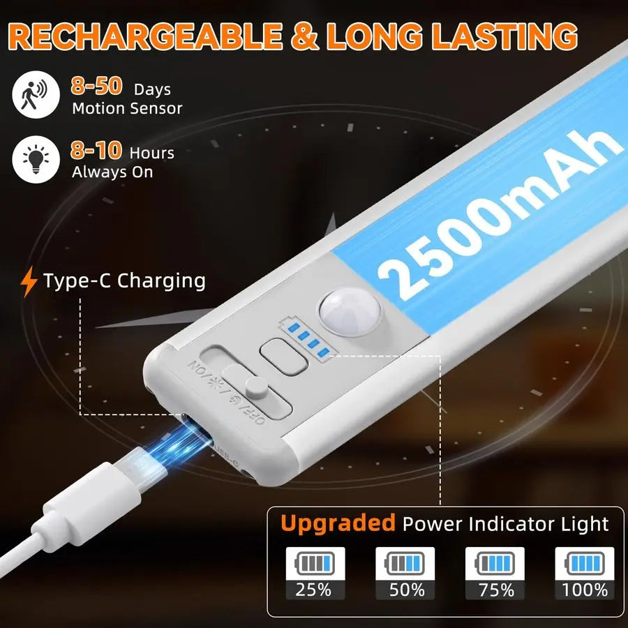 Wireless Cabinet Lighting Motion Sensor Rechargeable 3 Color Closet Light
