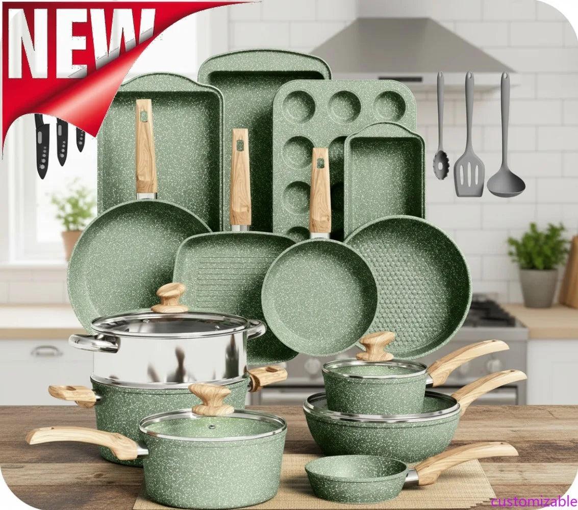 XMSJ Nonstick Granite Cookware Set Induction Compatible