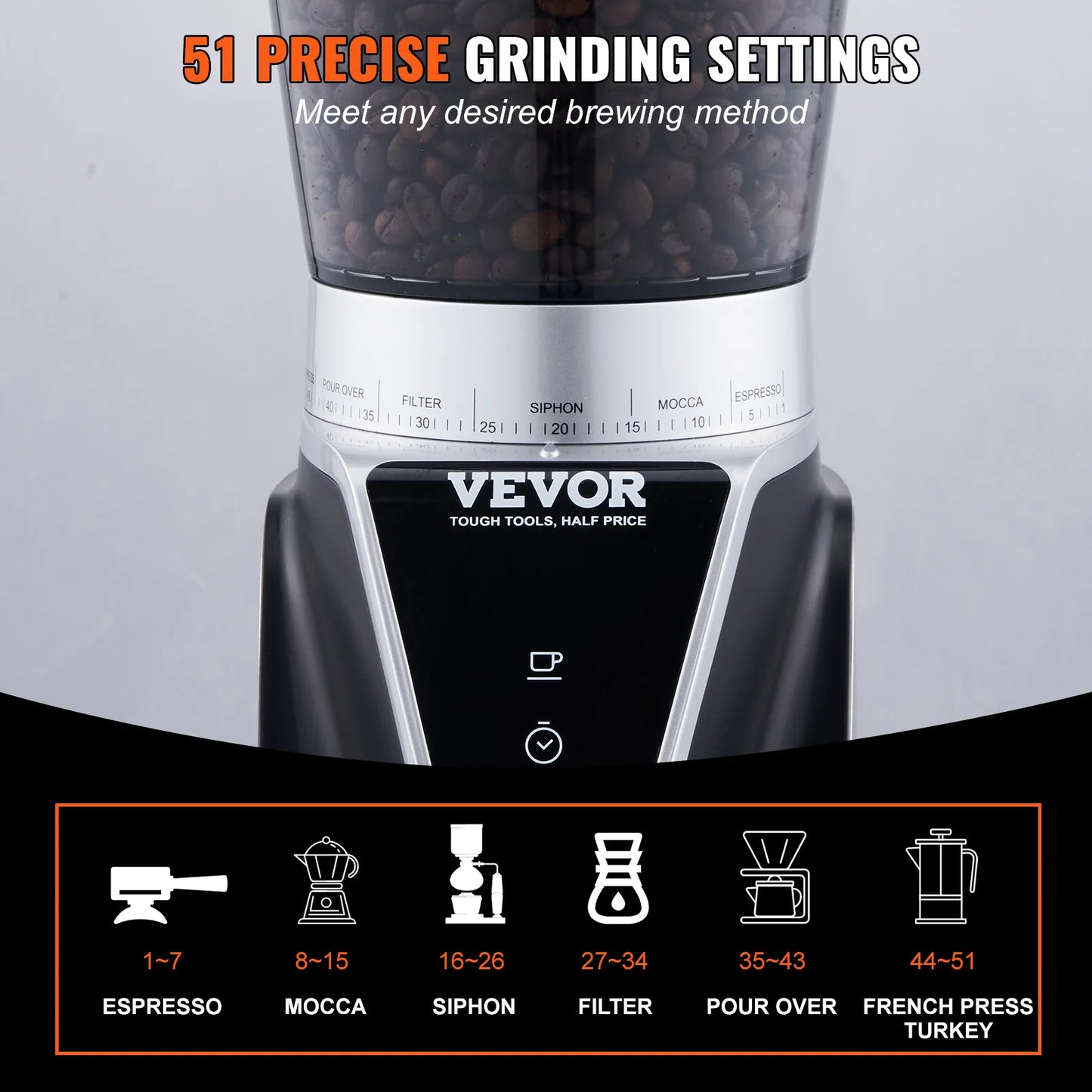 VEVOR Conical Burr Coffee Grinder For Home Espresso