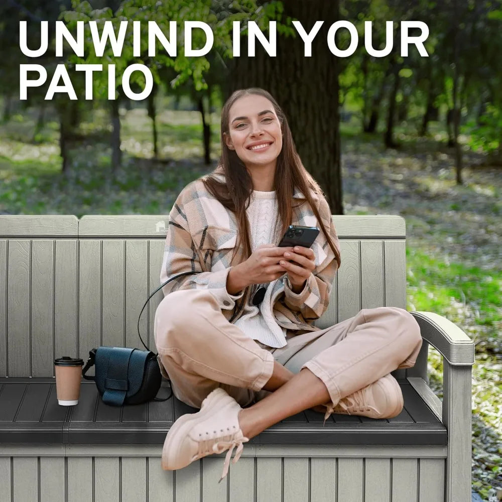 Outdoor Storage Bench 90 Gallon Capacity Weatherproof Resin