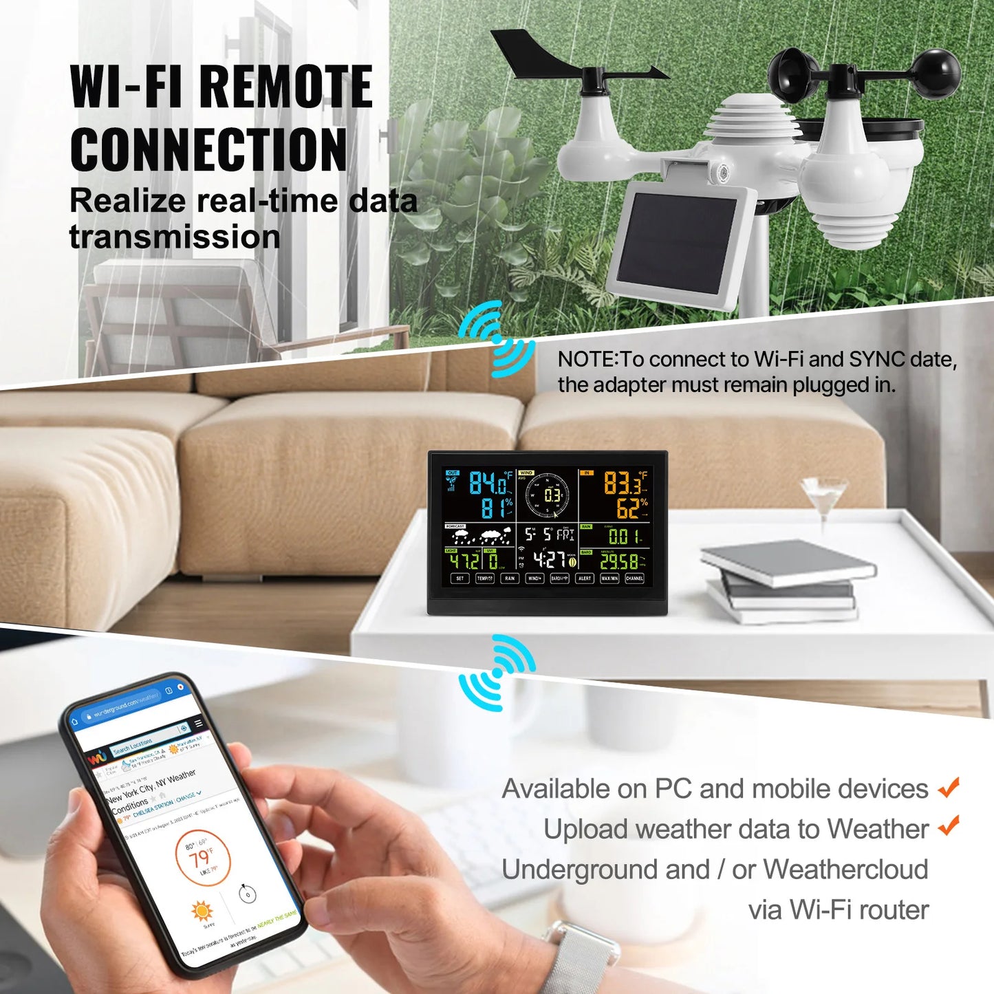 SucceBuy 7-In-1 Wi-Fi Weather Station With Temperature Humidity Alerts