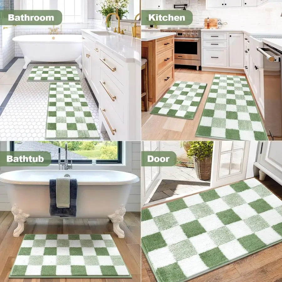 Checkered Bathroom Rug Set 5 Piece Non Slip Ultra Absorbent Microfiber