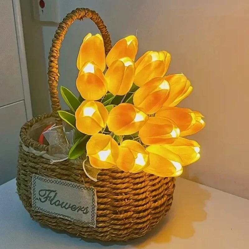 Artificial Tulips With LED Light Night Table Lamp Decor Gifts