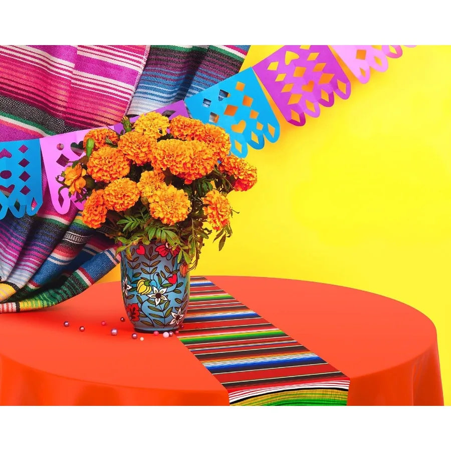 Mexican Fiesta Round Tablecloth Striped Serape Waterproof Plastic