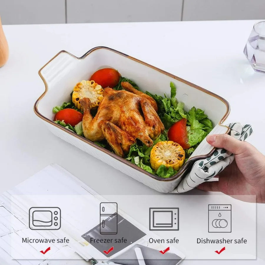 Ceramic Bakeware Set 3 Piece Rectangular Dishes For Oven Use
