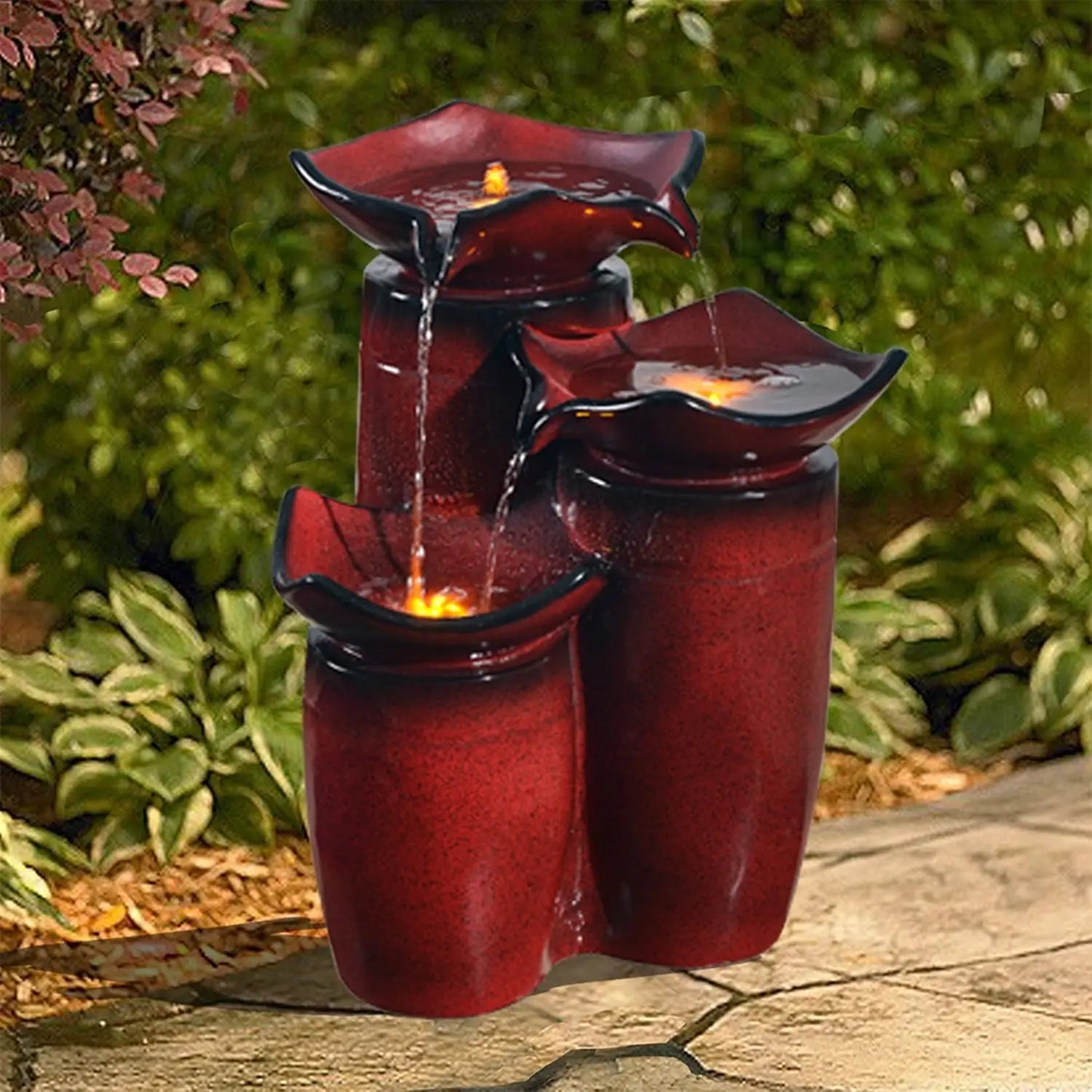 Three-Tier Outdoor Water Fountain With LED Lights And Pump