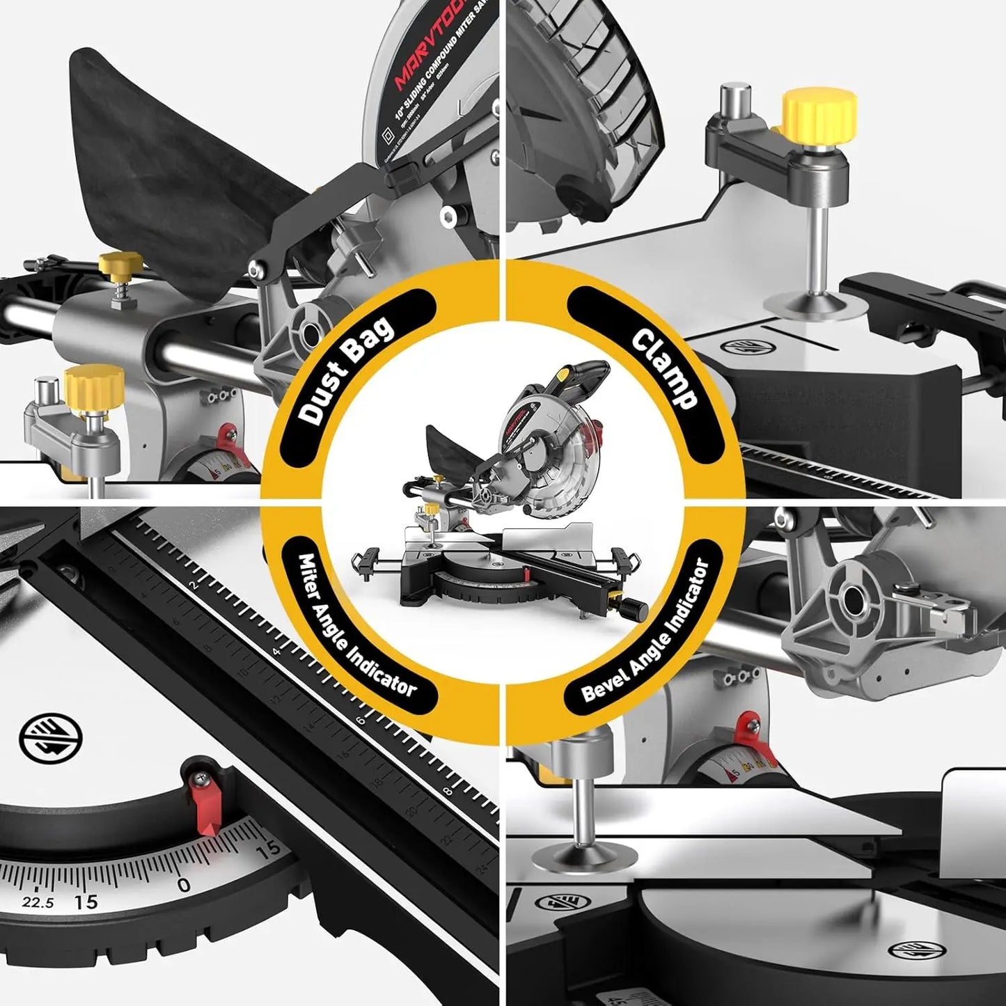 Marvtool Sliding Compound Miter Saw JS-1207C3 15 Amp 0-45 Degree