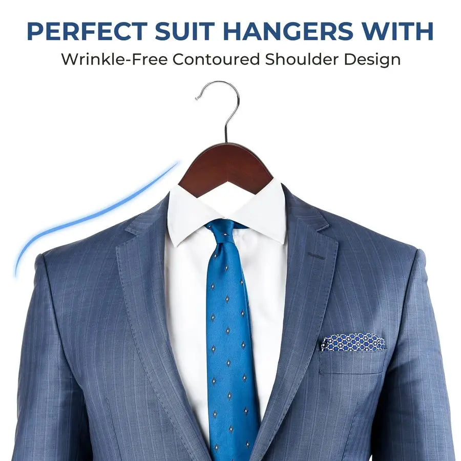 Walnut Wood Coat Hangers, 20 Pack, Non Slip Bar, Premium