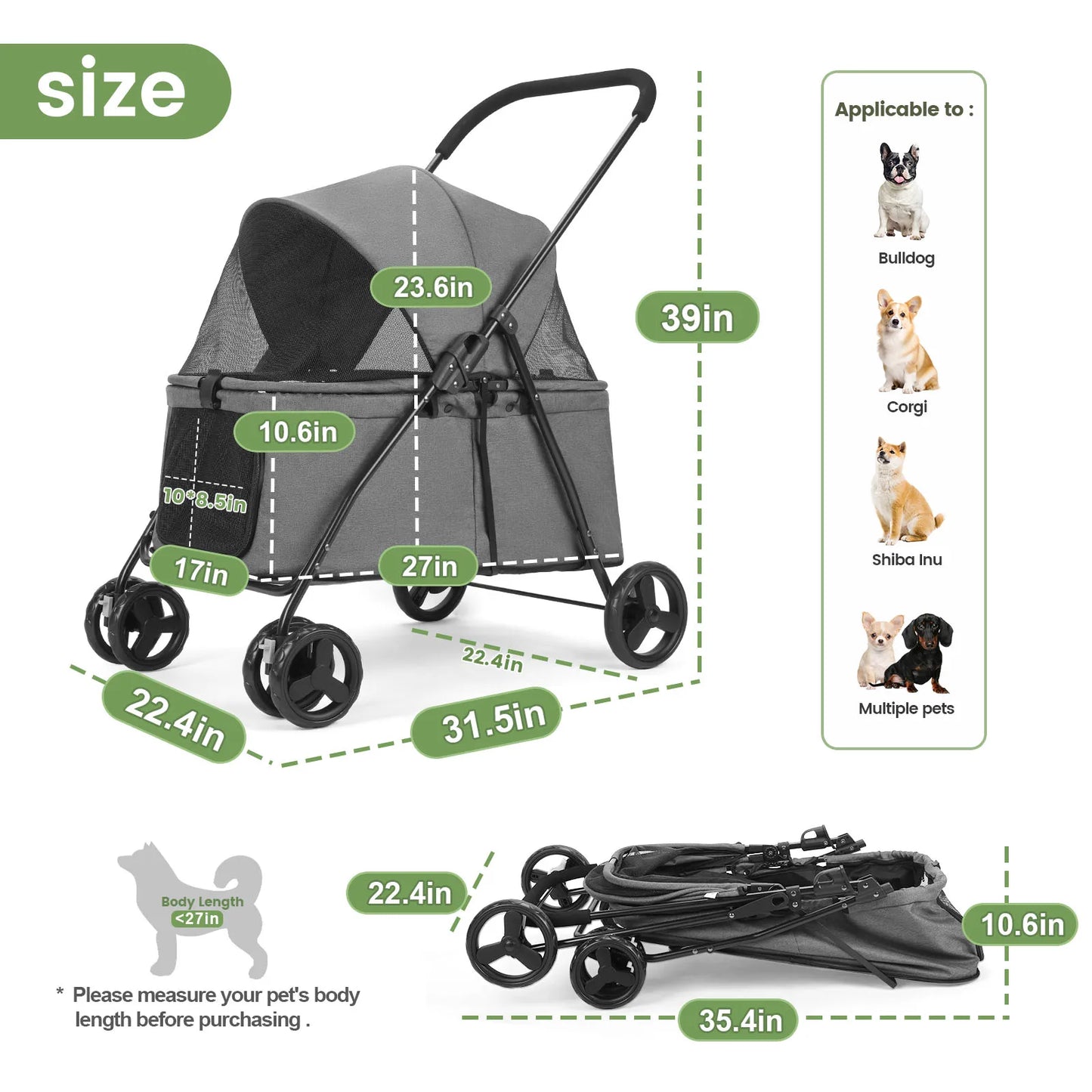 Wedyvko 80 Lbs Pet Stroller Four Wheel Brakes Rotating Front Wheel