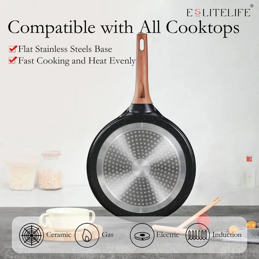 Crepe Pan With Spreader Nonstick Granite Coating Induction Compatible