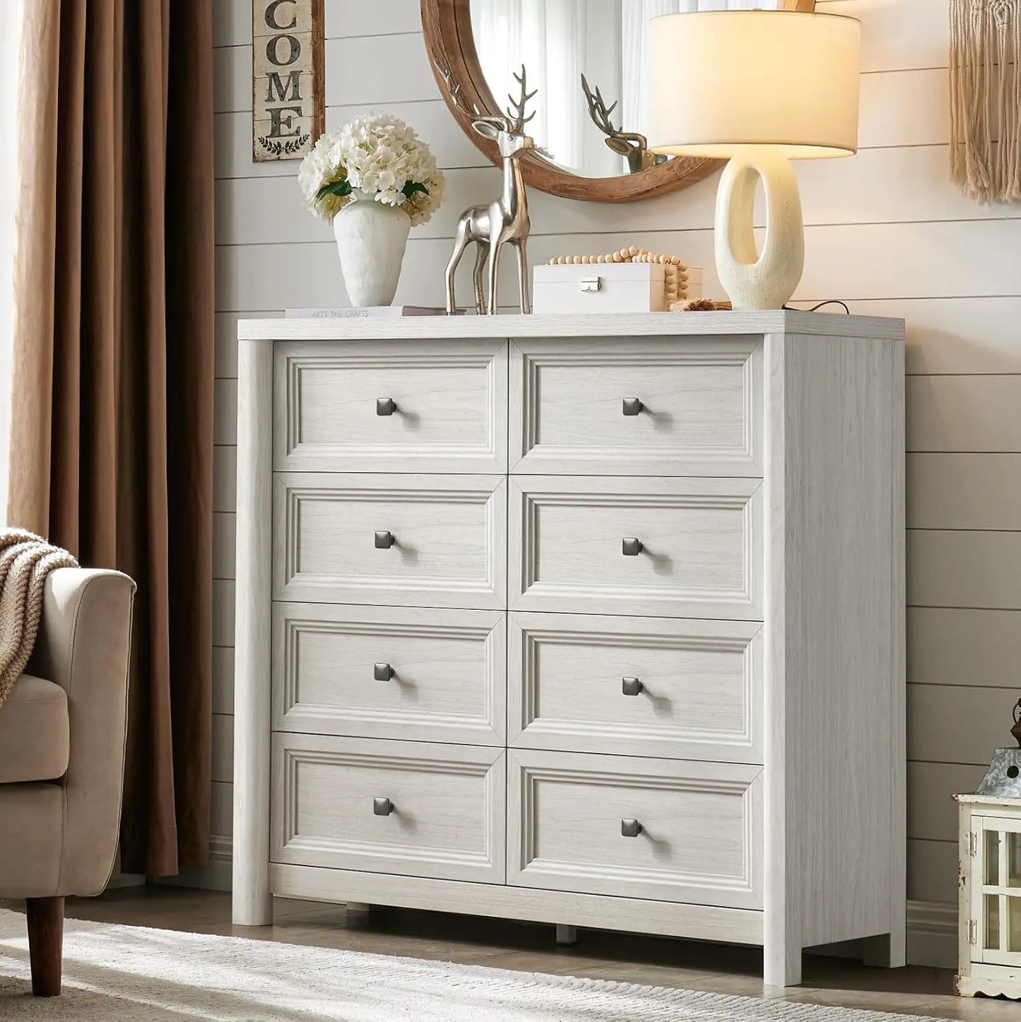 Farmhouse 6 Drawer Dresser For Bedroom In Solid Wood