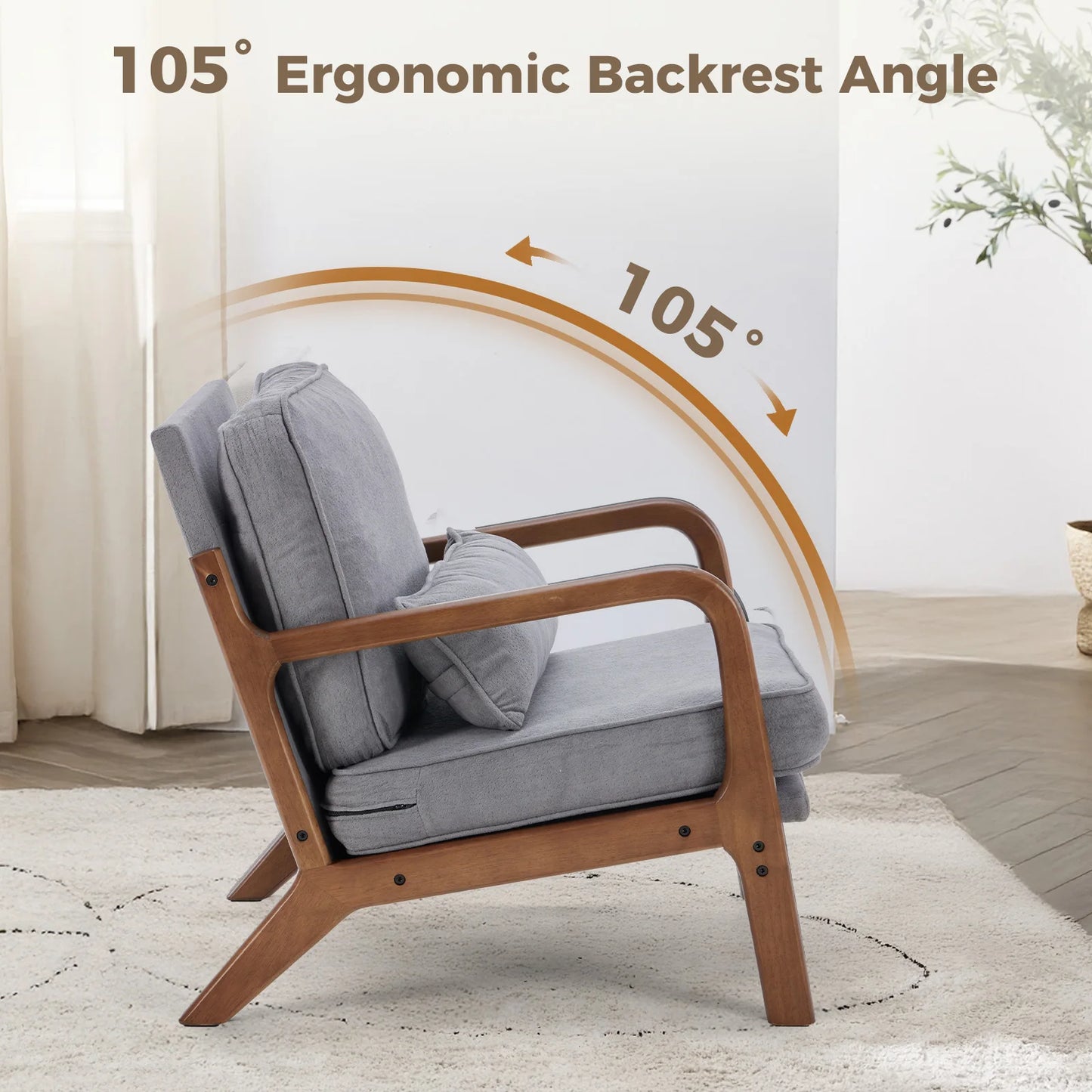JHK Mid Century Modern Armchair With Wooden Frame For Home