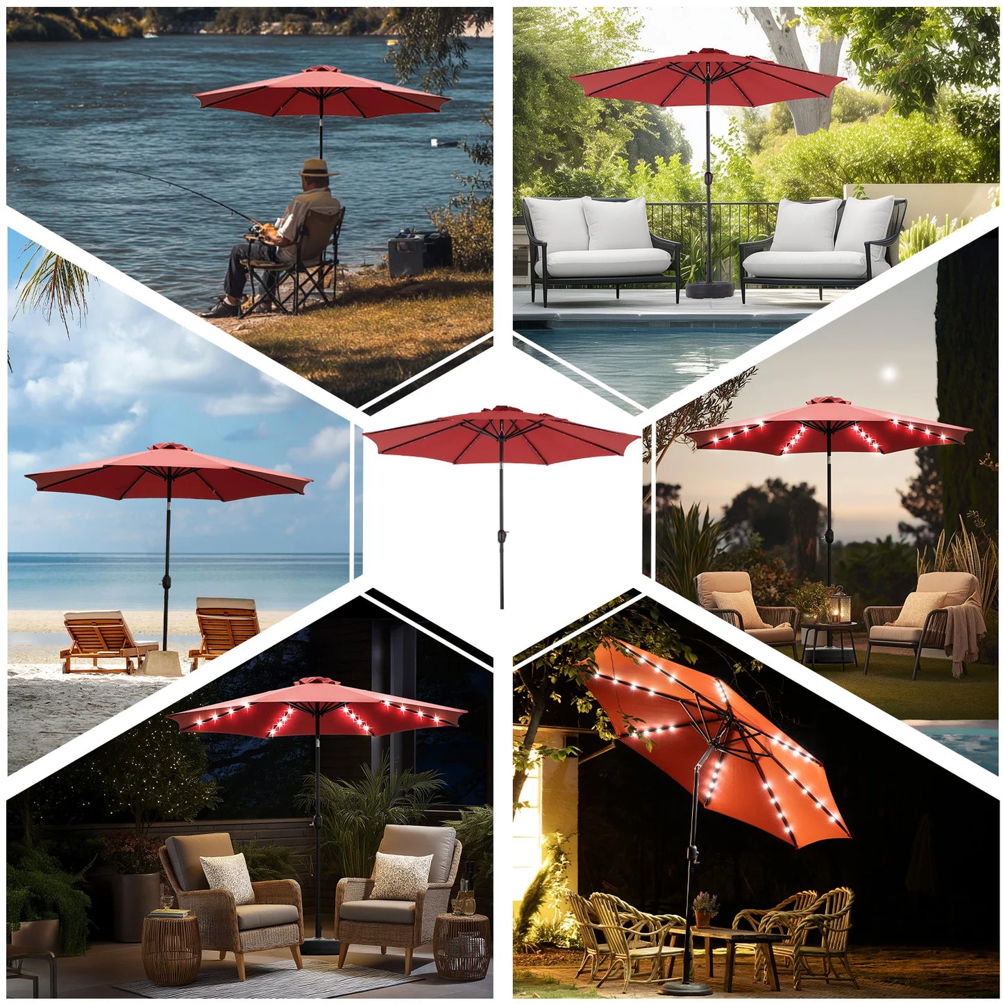 JHK Solar Patio Umbrella With 32 LED Lights And Tilt