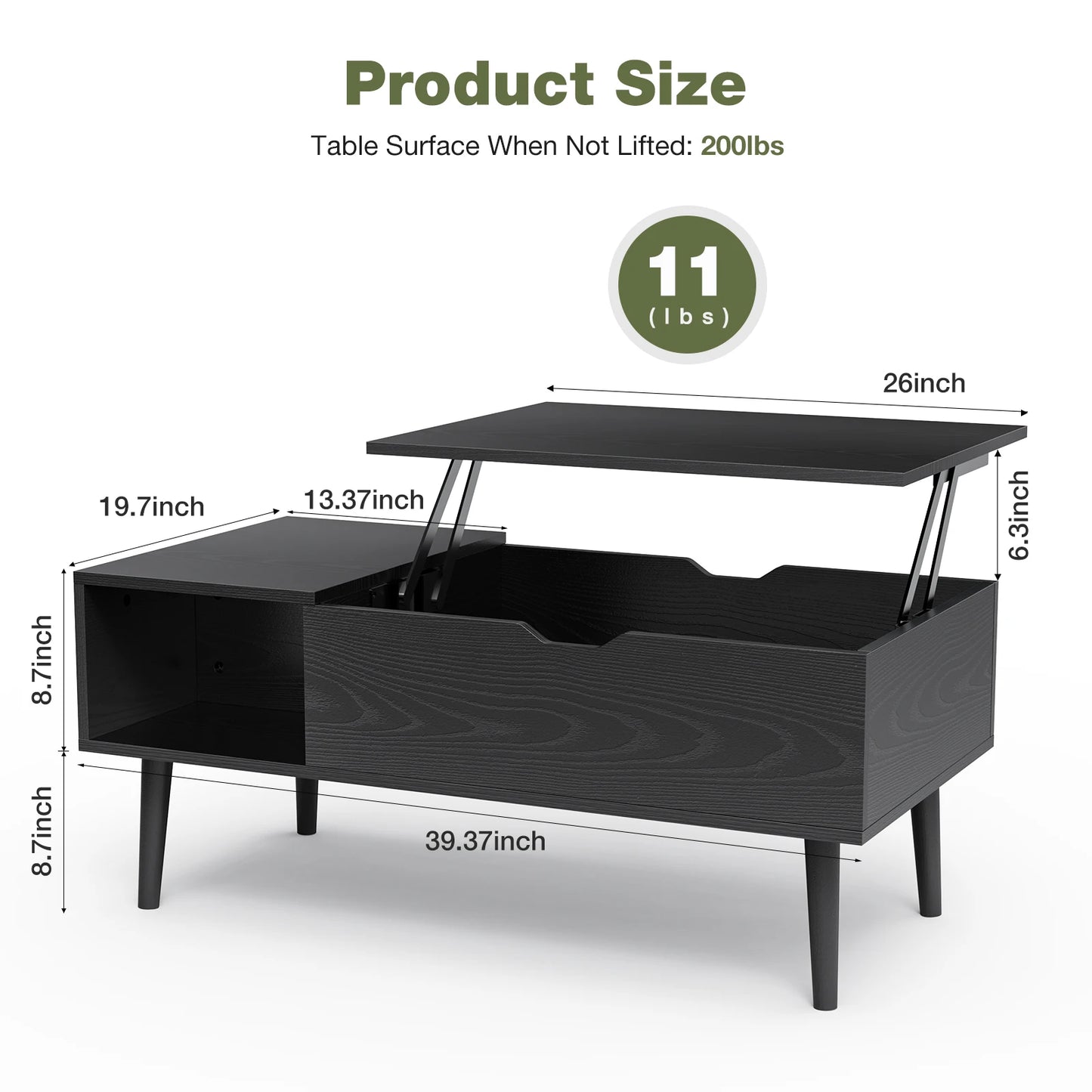 JHK Lift Top Coffee Table With Storage Shelf For Living Room