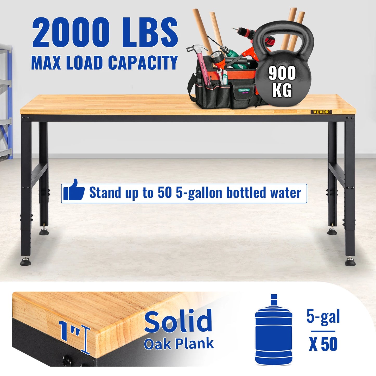 Woodworking Workbench With Adjustable Height Oak Top